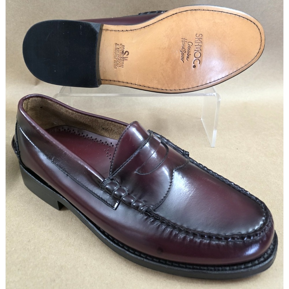 Johnston & Murphy (Sz 10 E) 24-9003 Burgundy Leather Ski-Moc Penny Loafers Men's